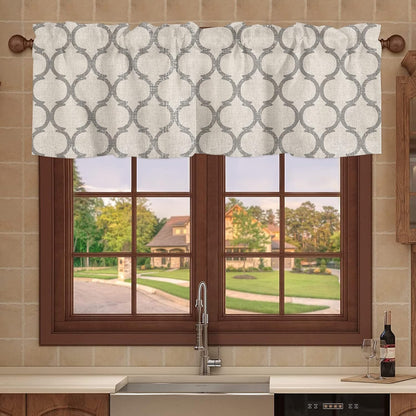 Hostline 42"x12" Valances Curtains for Living Room Farmhouse Burlap Texture Vintage Moroccan Semi Sheer Valance