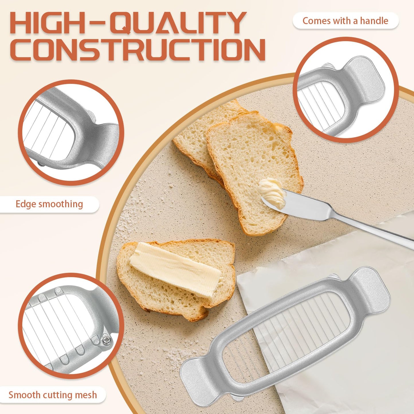Diakey 2 Pack Butter & Cheese Slicer Cutter, 17 Wires Butter Cutter with Stainless Steel Spreader Knife, Ergonomic Handle Portable Grip for Block Cheese, Soft Fruit, Egg