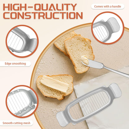 Diakey 2 Pack Butter & Cheese Slicer Cutter, 17 Wires Butter Cutter with Stainless Steel Spreader Knife, Ergonomic Handle Portable Grip for Block Cheese, Soft Fruit, Egg