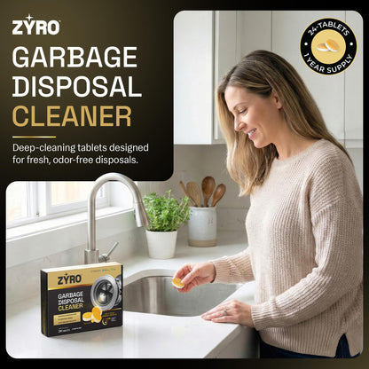 Garbage Disposal Cleaner and Deodorizer | 24 Pack | Kitchen Sink Cleaner Tablets | Eliminates Odor | Fights Grease & Buildup | Foaming Scrub Action | Citrus Fresh | 1 Year Supply | Zyro