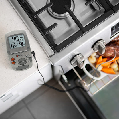 Taylor Programmable Instant-Read Wired Probe Digital Meat Thermometer, Stainless Steel for BBQ, Grill, Kitchen Cooking, Accurate Temperature Readings