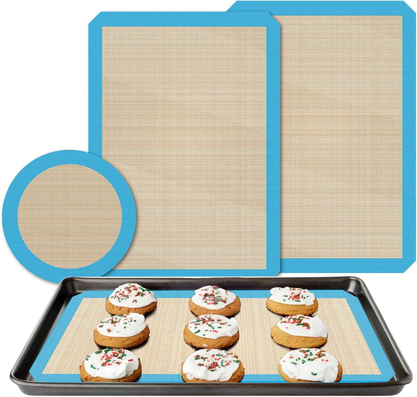 UBeesize 3 Pack Silicone Baking Mats, Non-Stick Oven Liners, Reusable Food Safe Cookie Sheets for Baking