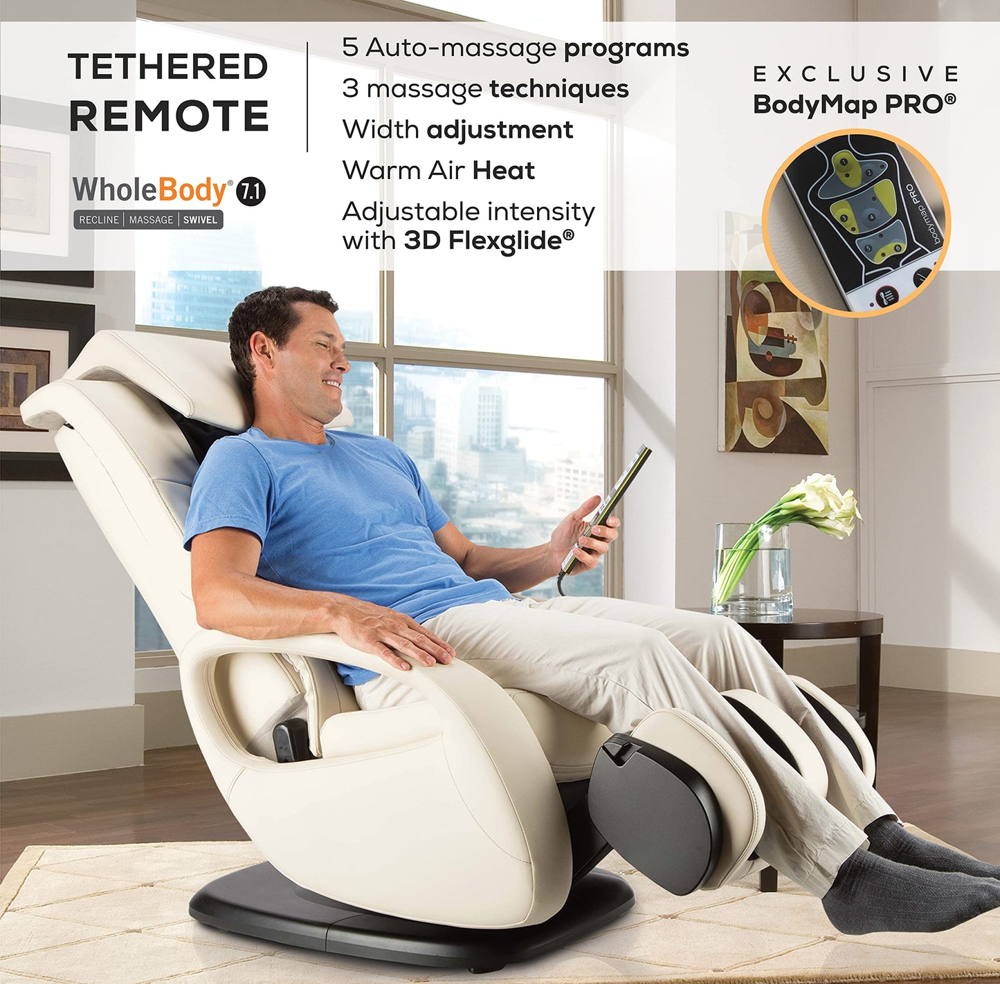 Human Touch WholeBody 7.1 Swivel-Base Full Body Relax and Massage Chair - Perfect for Home Relaxation and Stress Relief | Warm Air Heating | Customizable Massage | Retractable Ottoman | Espresso Color, 7.1"