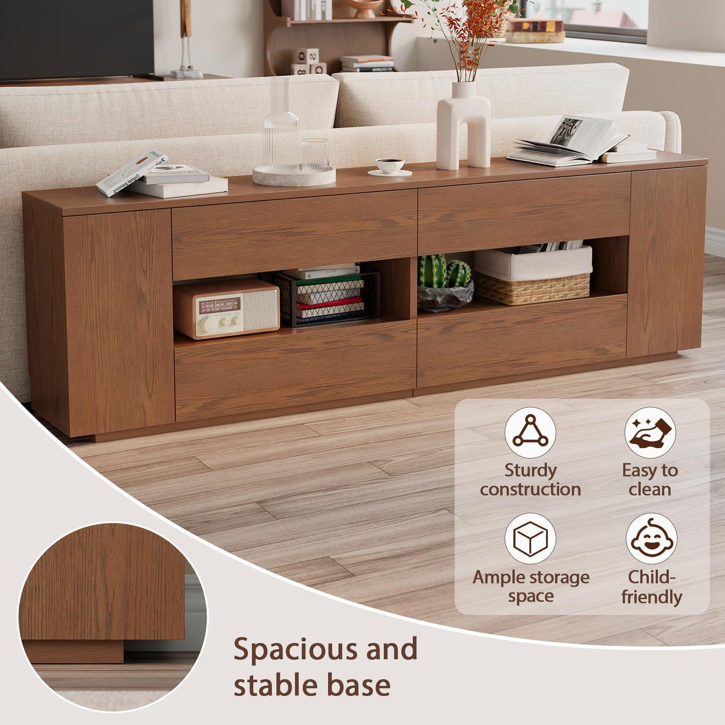 Mansfieler Wood tv Stand 65 Inch for Living Room,Morden Entertainment Center with Storage Cabinet, Console Table and Adjustable Shelvestv Stand Furniture Cable Clamps Bedroom.