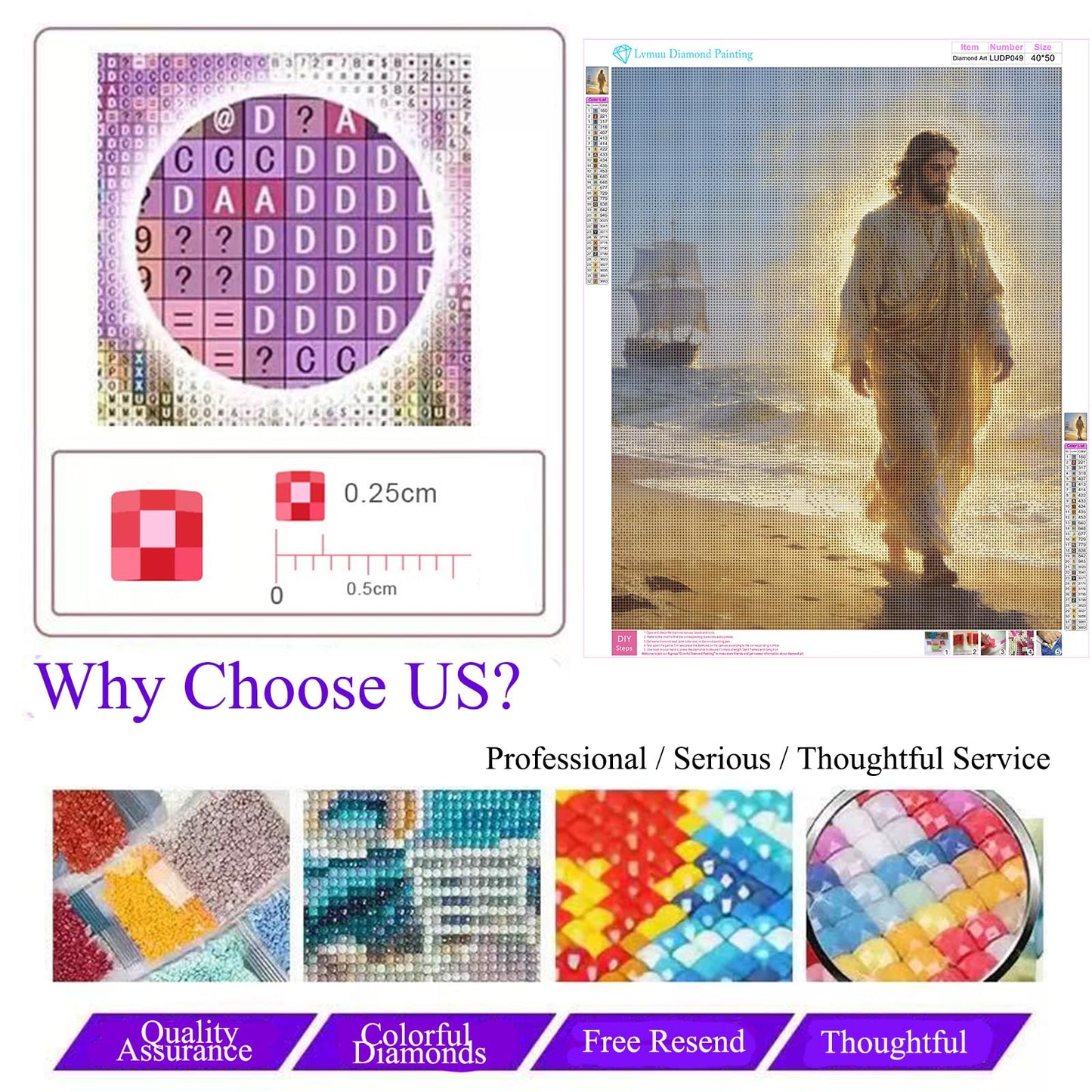 Lvmuu Jesus Diamond Painting Kits for Adults, Large 5D Full Square Drill Diamonds Art Kits for Beginners, Religions Paint By Number with Shiny Diamonds Beads DIY Gem Art Craft Home Wall Decor 40x50cm