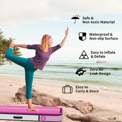 Inflatable Gymnastics Mat Tumble Track (8 Inches Thick) - 20ft Air Floor Training Mats for Home Use, Cheerleading, Water Fun & Camping - Includes 500W Electric Pump & Carbon Pattern Design, Pink