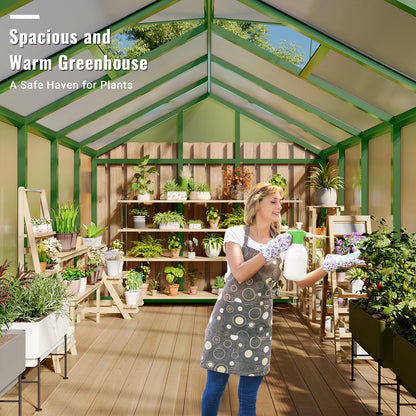 GarveeTech 8X12 FT Greenhouse, Polycarbonate Garden Greenhouse for Outdoors,Aluminum Frame Green House with Lockable Door and Adjustable Roof Vent, Ideal for Backyard Patio and Outside Growing