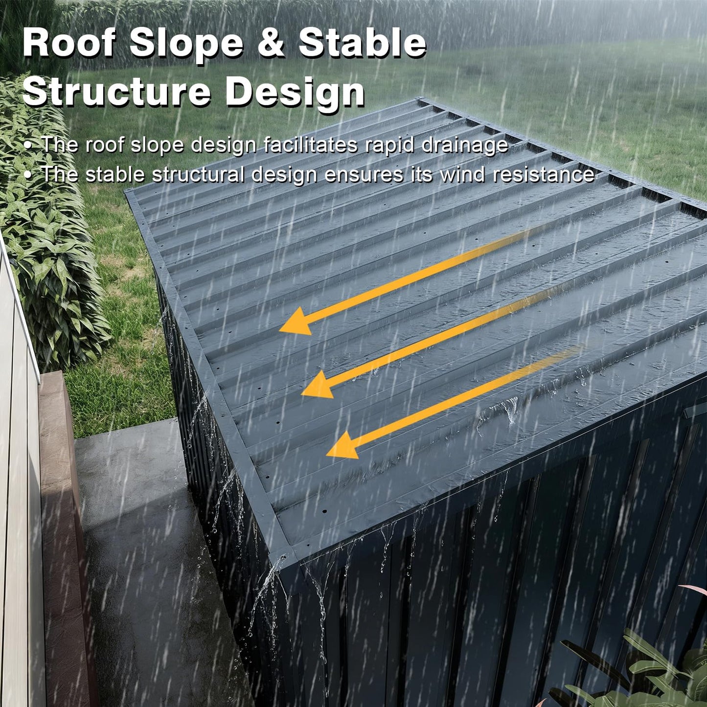 Outdoor Storage Shed with Dual Doors & Removable Top Lid, Metal Garden Tool Shed, Weather Resistant Waterproof Trash Can Bike Storage Organizer with Ventilation Sloped Roof Yard Utility Box