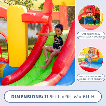Bounceland Jump and Splash Adventure Bounce House or Water Slide All in one, Large Pool, Fun Bouncing Area with Basketball Hoop, Long Slide with Climbing Wall, UL Certified Blower Included