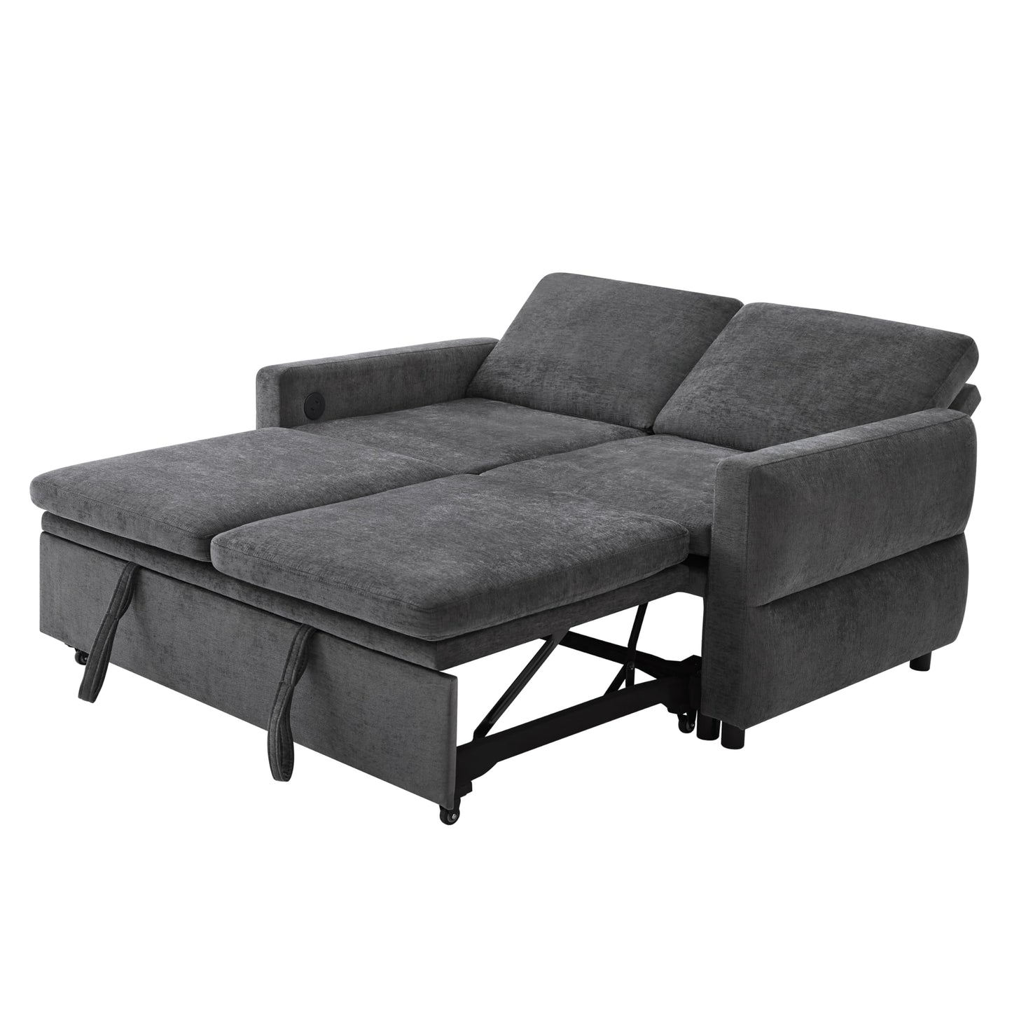 Convertible Sofa Bed Loveseat with Adjustable Backrest, Chenille Sleeper Couch with USB Ports, 3 Position Reclining Sofa Bed for Small Spaces Apartment Guest Room, Modern Compact Furniture, Grey