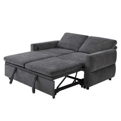 Convertible Sofa Bed Loveseat with Adjustable Backrest, Chenille Sleeper Couch with USB Ports, 3 Position Reclining Sofa Bed for Small Spaces Apartment Guest Room, Modern Compact Furniture, Grey