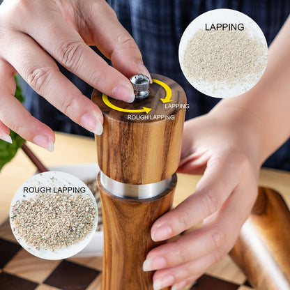 Pepper Grinder,Wood Salt and Pepper Grinder Mills Sets, Acacia Wood Manual Salt Grinder Refillable Pepper Mill Sets with Adjustable Ceramic Grinding Rotor - 8 Inch-Set of 2