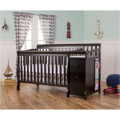 Dream On Me Brody 5-in-1 Convertible Full-Size Baby Crib & 3-Drawer Changer in Black, Pinewood, GreenGuard Gold & BSA, 1” Changer Pad, 3 Mattress Heights, Converts to Toddler & Full Size Bed
