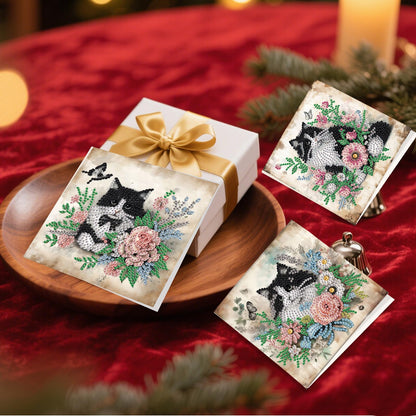 JZHYOAN 6Pcs Cat Diamond Art Card with Envelopes Diamond Painting Cards Crystal Arts Craft Gem Art Gem Painting Mosaic Kit Handmade Birthday Greeting Cards for Holidays Cross Stitch Kit Gift