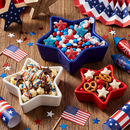 Yungyan 3 Pcs 4th of July Serving Bowls Red White Blue Patriotic Star Shaped Ceramic Nesting Prep Bowls Set 3-Size Serving Dishes for American Independence Day Memorial Day Summer BBQ Kitchen Dining