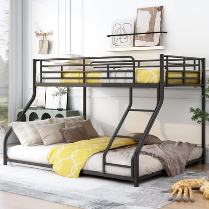 Favfurish Twin XL Over Queen Metal Floor Bunk Bed with Sloping Stairs and Safety Guardrails for Bedroom,Guest Rooms, No Box Spring Needed, Simple to Assemble,Black