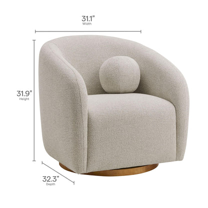 Modway Holland Curved Swivel Armchair in Dove Gray – Chenille Fabric Barrel Chair with Ball Throw Pillow and Wood Base – Mid-Century Modern Curved Living Room Accent Chair