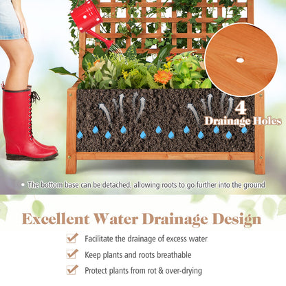 CHEFJOY Wooden Planter Box with Trellis, 72.5” Freestanding Garden Planter w/Hanging Roof, 4 Drainage Holes & Lattice Panel, Raised Garden Bed with Trellis for Vine Climbing Plants Flowers (2)
