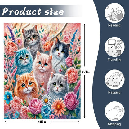 Mirelido Warrior Cat Quilt Throw Blanket with Cats Lovers Flannel Throw Blanket Merchandise Four Seasons Family Universal for All Seasons Living Bed Room Couch Picnic 50x40 Inch (Cat)