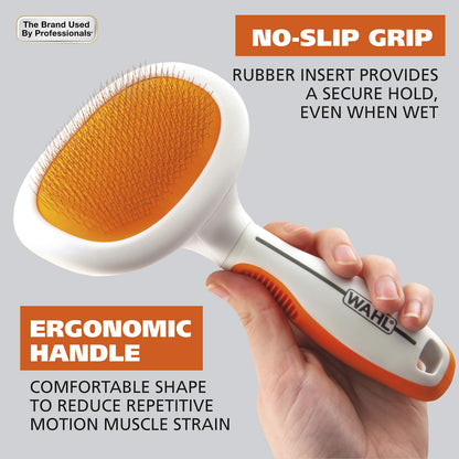 WAHL Premium Large Pet Slicker Brush with Ergronomic Rubber Grips for Comfortable Brushing of Dogs and Cats - Model 858407