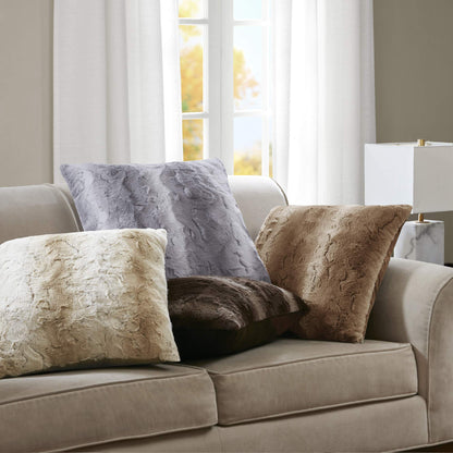 Madison Park Zuri Faux Fur Ombre Stripe Ultra Soft Luxury Decorative Throw Pillows, For Couch Bed With Insert, 20" x 20", Grey