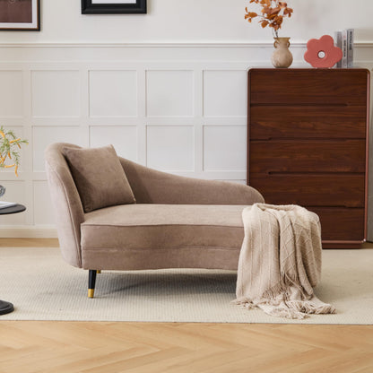 Christopher Knight Home Harlow Velvet Upholstered Chaise Lounge Chair Indoor, Wooden Chaise Lounge Sofa with Accent Pillow, Living Room Lounge Chair with Left Armrest, Camel