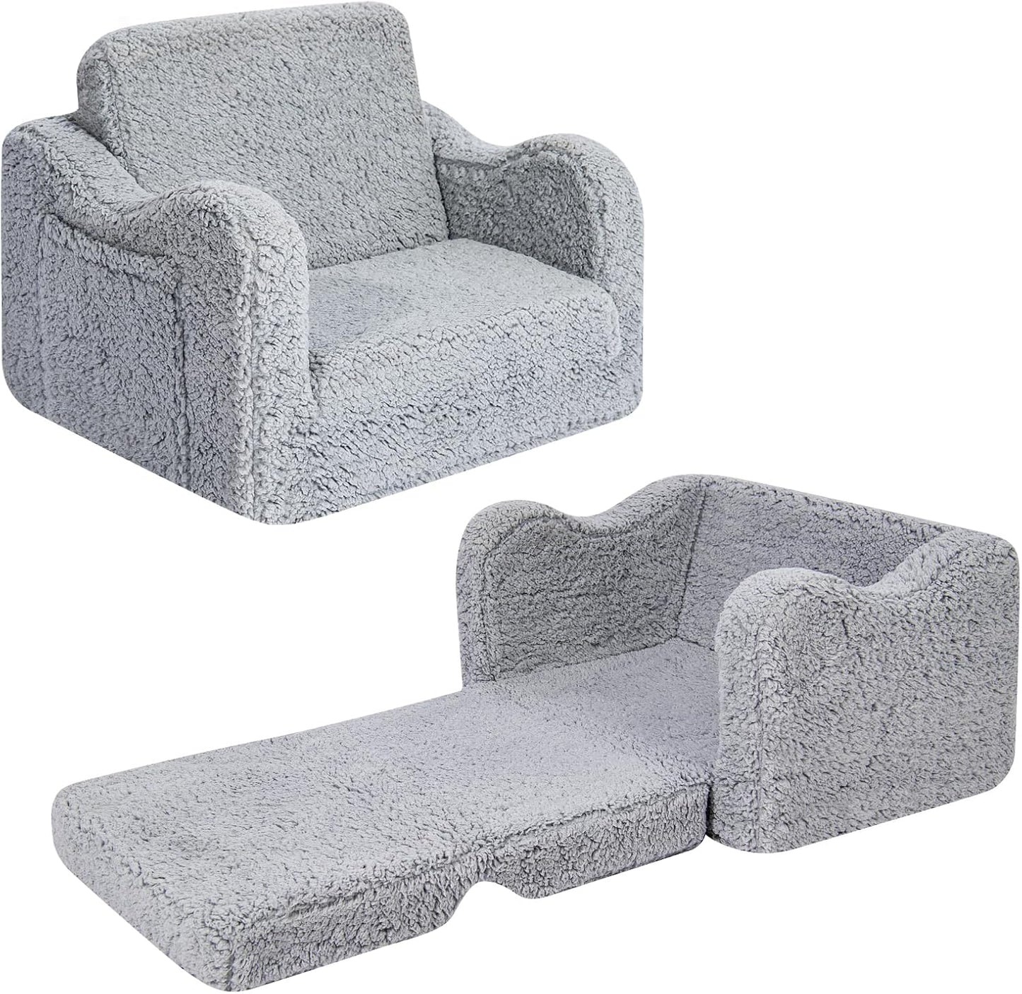 2-in-1 Kids Couch for Toddlers, Kids Sofa Chair, Comfy Soft Foldable Toddler Couch Chair for Girls and Boys