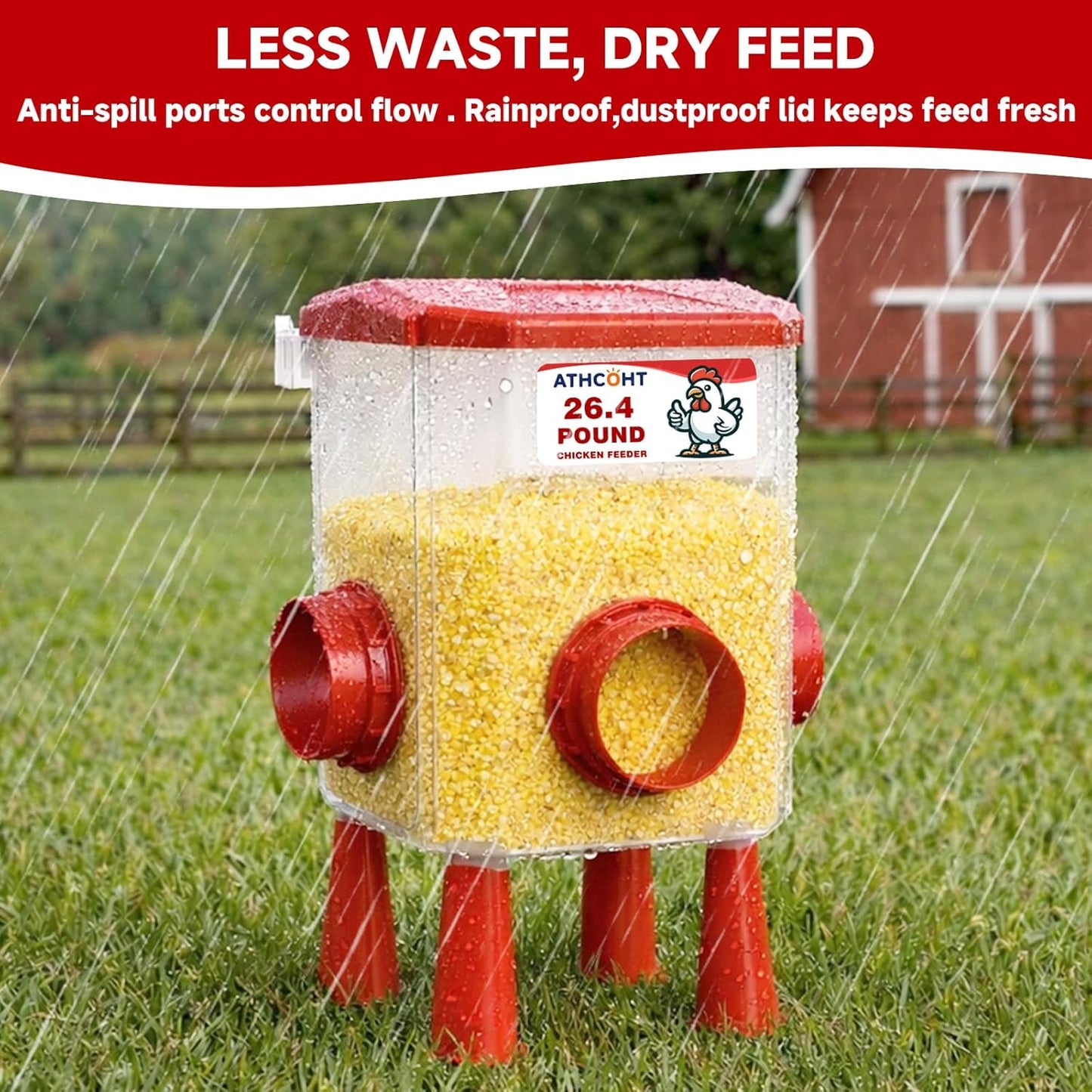 ATHCOHT Set 3.1 Gallon/26.4 4 3 Large Chicken Feeder and Waterer Pounds, Automatic Chicken Waterer with Cups & Feeder