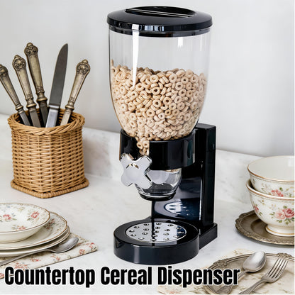 FindXeink Cereal Dispenser, Single Compartment Dry Food Storage Container, Airtight Grain Dispenser for Oatmeal, Snacks, Candy, Nuts, Pet Food, Countertop Dispenser with Rotating Portion Control