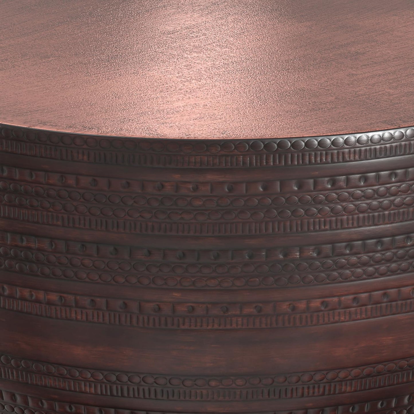 SIMPLIHOME Johnsen Metal Coffee Table - 30 inch Wide Solid Metal Round Drum Accent Table in Bronze, Boho Coffee Table for Living Room or Bedroom with Decorative Textured Design, Assembled