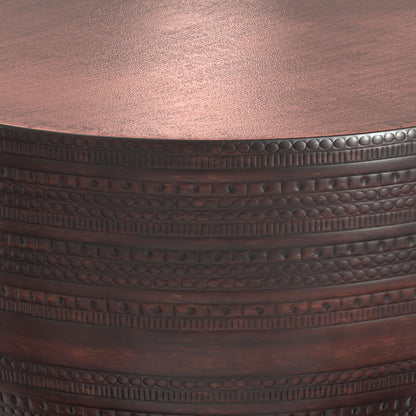 SIMPLIHOME Johnsen Metal Coffee Table - 30 inch Wide Solid Metal Round Drum Accent Table in Bronze, Boho Coffee Table for Living Room or Bedroom with Decorative Textured Design, Assembled