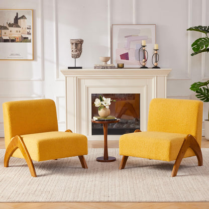 MILCIL Oversized Accent Chair, upholstered armless mid Century Modern Living Room Chair with Wooden Legs for Bedroom/Office/Cafe, Sherpa Yellow