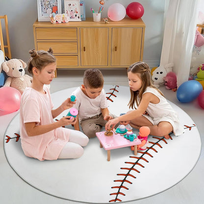 Washable,40 Inch Soft Round Rugs for Bedroom, Baseball Rug for Boys, Bedside Area Kids Carpet, Baseballs Lovers Home