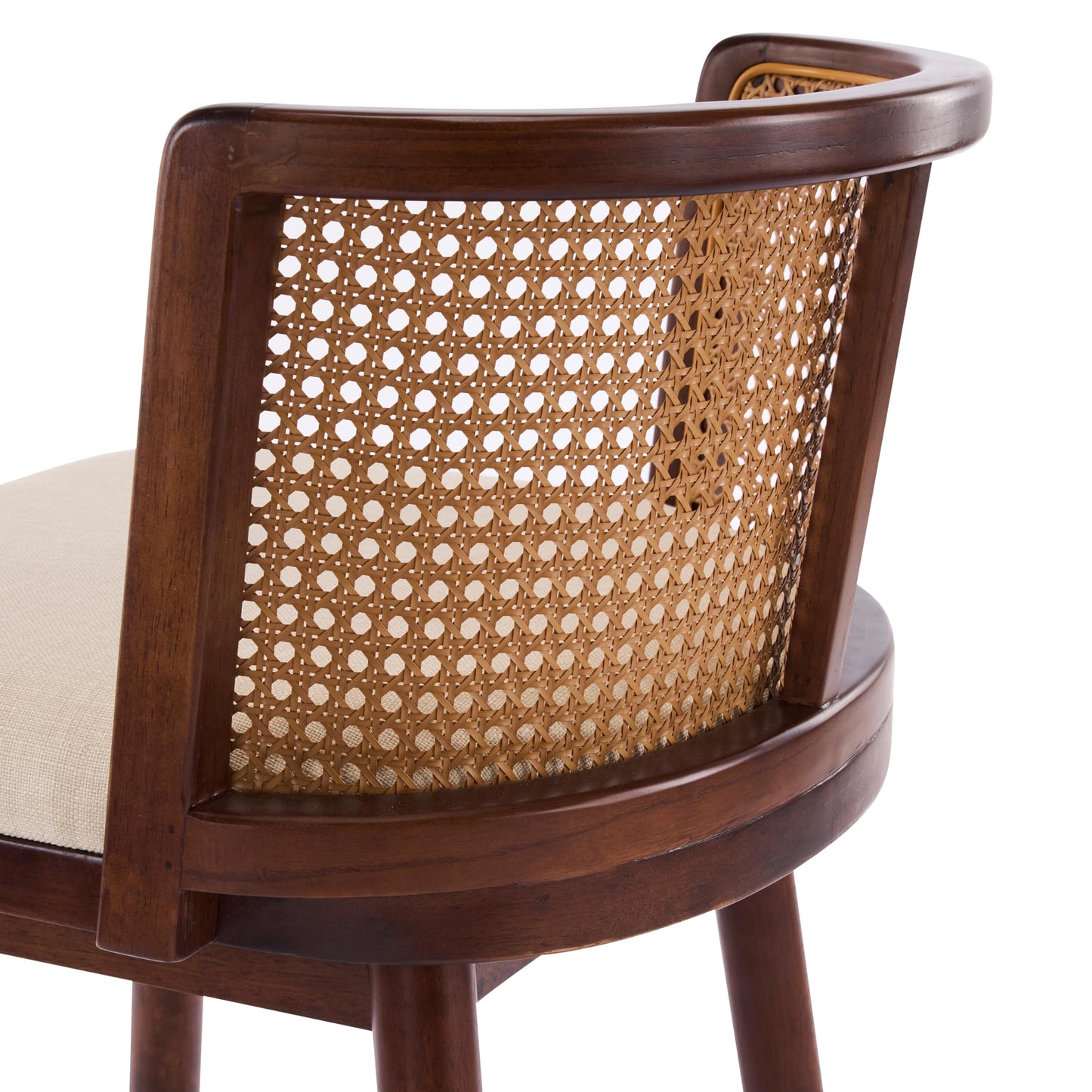 Christopher Knight Home Lious Counter Height Bar Stools Set of 4, Fabric Upholstered Bar Stool for Kitchen Island, Rubberwood Counter Stools with Woven Rattan Backrest, Beige + Dark Walnut