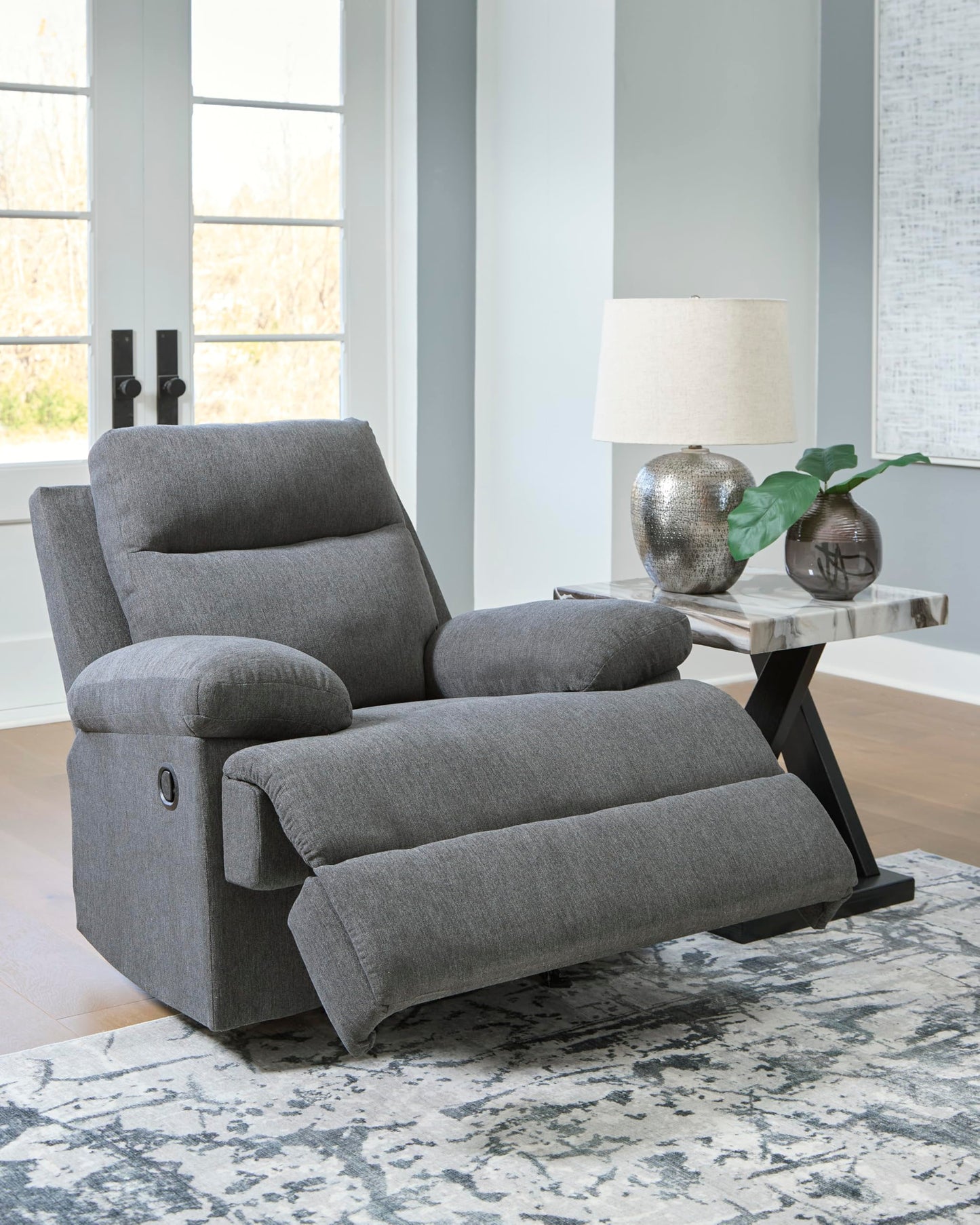Signature Design by Ashley Yarrow Lane Classic Chenille Manual Pull Tab Reclining Loveseat, Gray