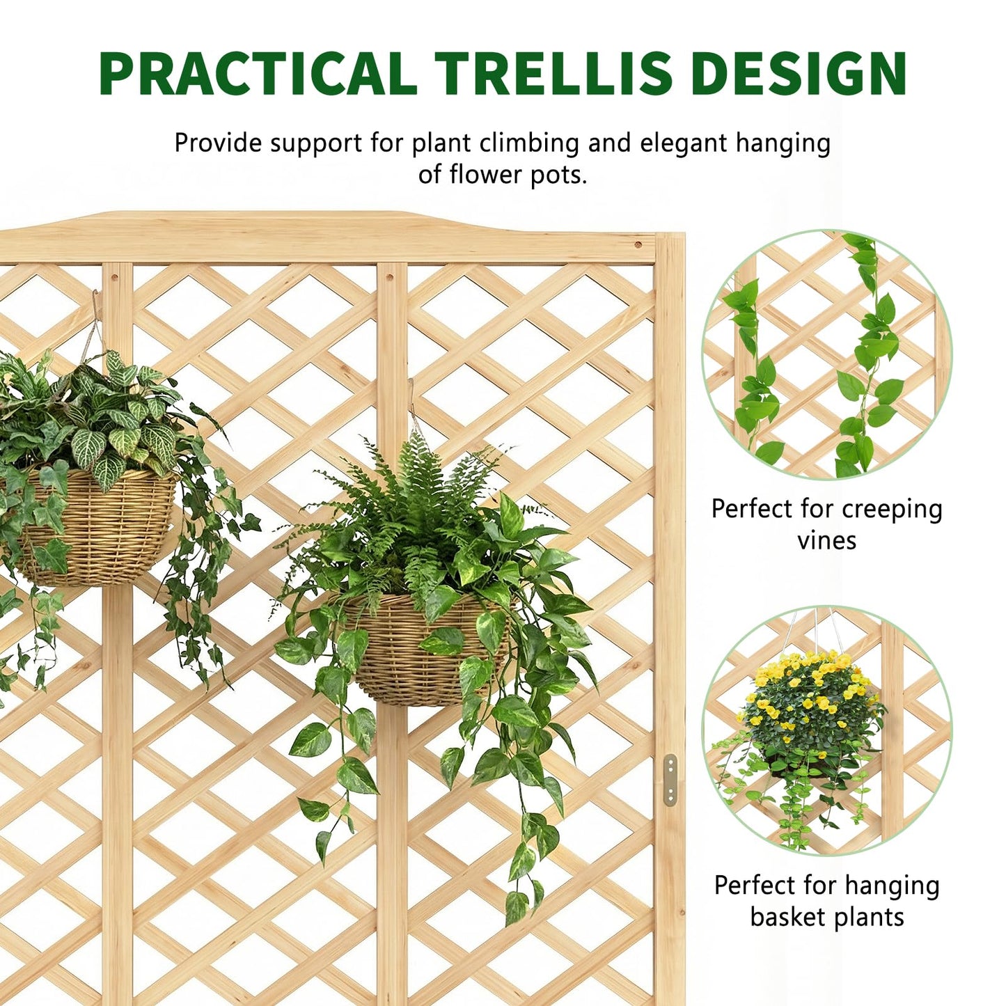 UrGROWA Wooden Raised Garden Bed with Trellis, Freestanding Planter Box with Drainage for Vines Climbing Plants Flowers Herbs, Elevated Gardening Planter for Backyard Balcony Patio
