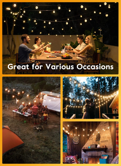 Outdoor String Lights with Remote and Zip Ties, 58Ft Dimmable Patio Lights with 25 Bulbs, Waterproof Hanging Lights for Porch Backyard Bistro Cafe Market