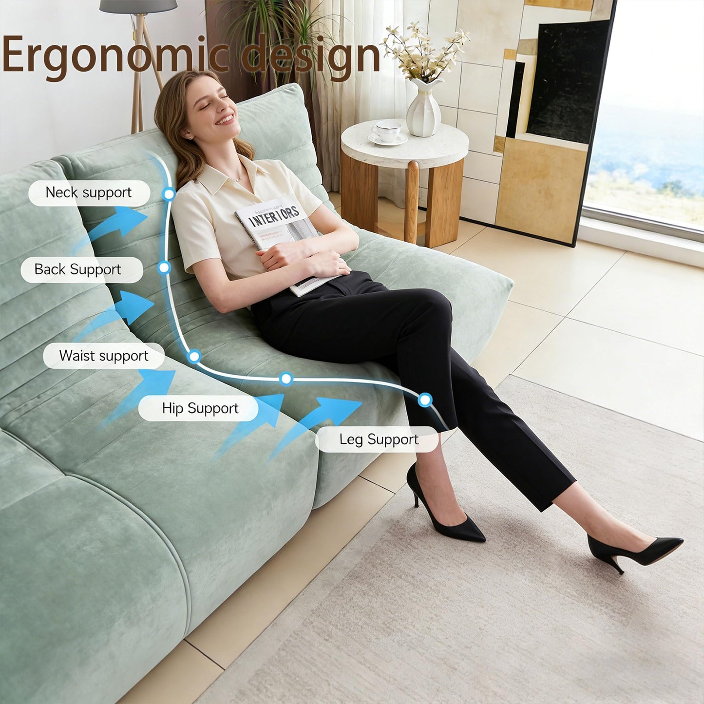 Bean Bag Chairs for Adults Premium Chenille Comfy Reading Chair Low Center of Gravity Lazy Sofa Lounger with Non-Slip Base for Living Room Bedroom Office Pale Green 51.18″