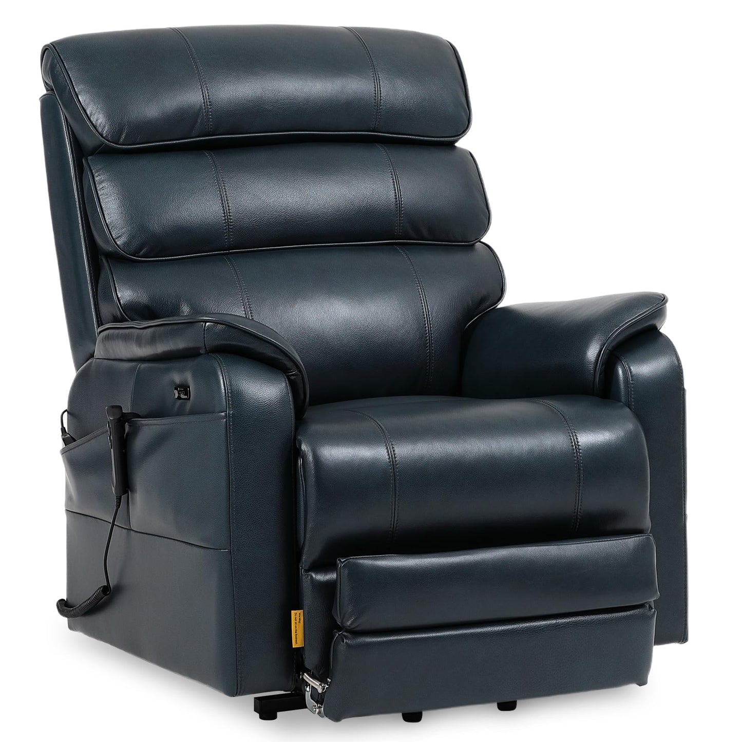 DYNOX 400 LBS Genuine Leather Big Tall Man Large-Wide Power Dual Motor Lift Recliners Chairs for Elderly, Lay Flat with Heat, Massage & Extended Footrest(9298L,Dark Blue)