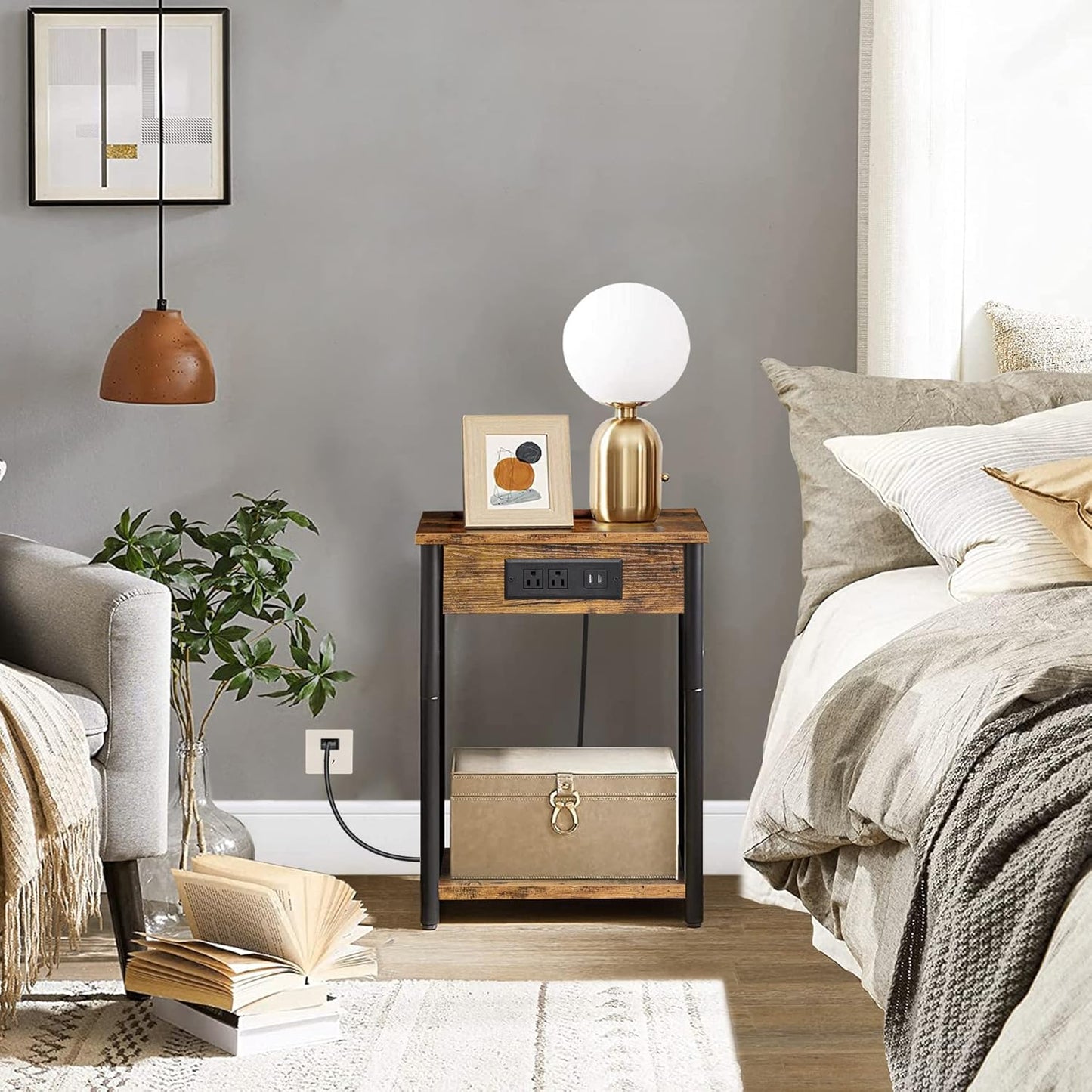 21.8H V1TB01BB025 (1 TUTOTAK Nightstand with Charging Station, End Table, Side Table with USB, Night Stand with Storage