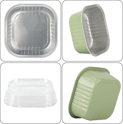 BAKINGPAK 30PCS Cupcake Liners With Lids, 10oz Square Mini Aluminum Pans, Disposable Ramekins for Children Party