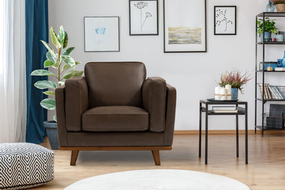 Valencia Artisan Full Leather Accent Chair 41.5” | Pure Full Italian Nappa Leather, Solid Wood Accent, Ultimate Comfort, Chocolate Brown