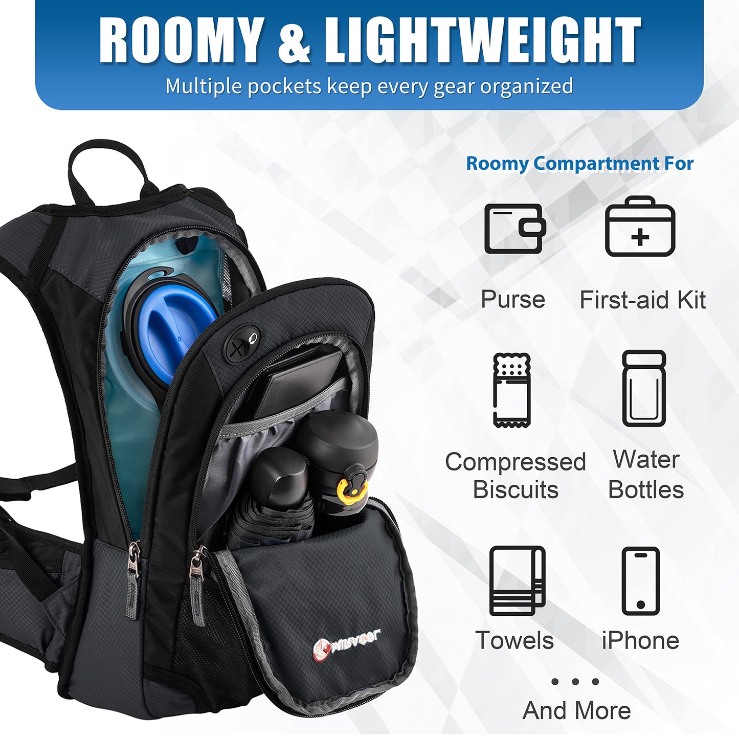 Hydration Pack Hiking Water Backpack - Miracol Insulated Water Bag with 2L Bladder Charcoal Grey