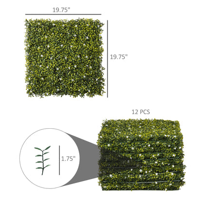 Artificial Grass Wall Panel Backdrop, 12 20" x 20" Boxwood UV Protection Privacy Coverage Panels for Indoor Outdoor Decor, Wall Fence Covering, Leaf Flowers