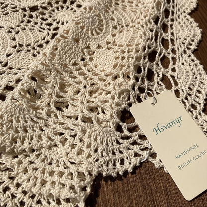 Hsvanyr 39inches Beige Tablecloth, Handmade Crochet Cotton Square Coffee Table Cover