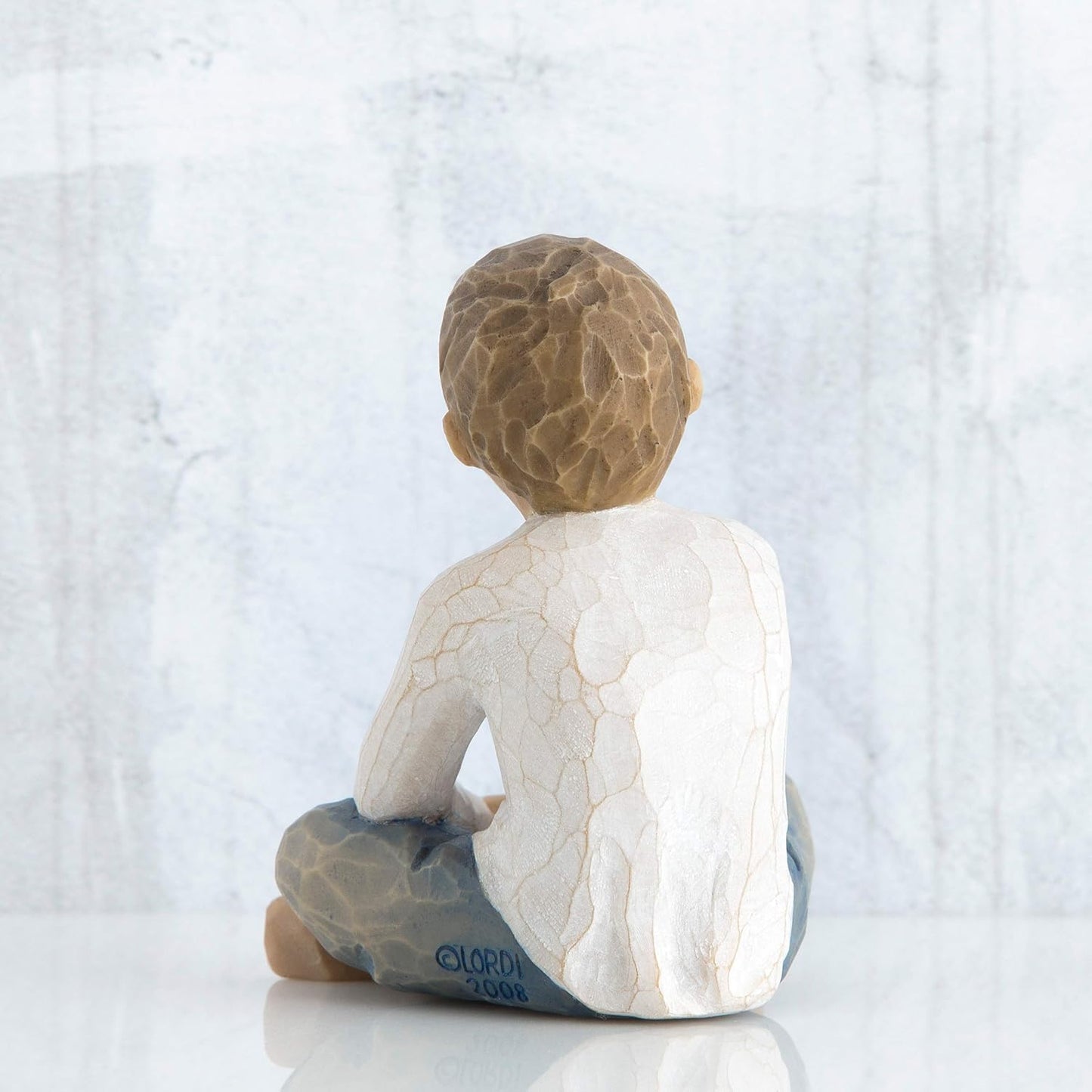 Willow Tree Imaginative Child, Nurtured by Your Loving Care, Seated Boy Figure in Blue Jeans