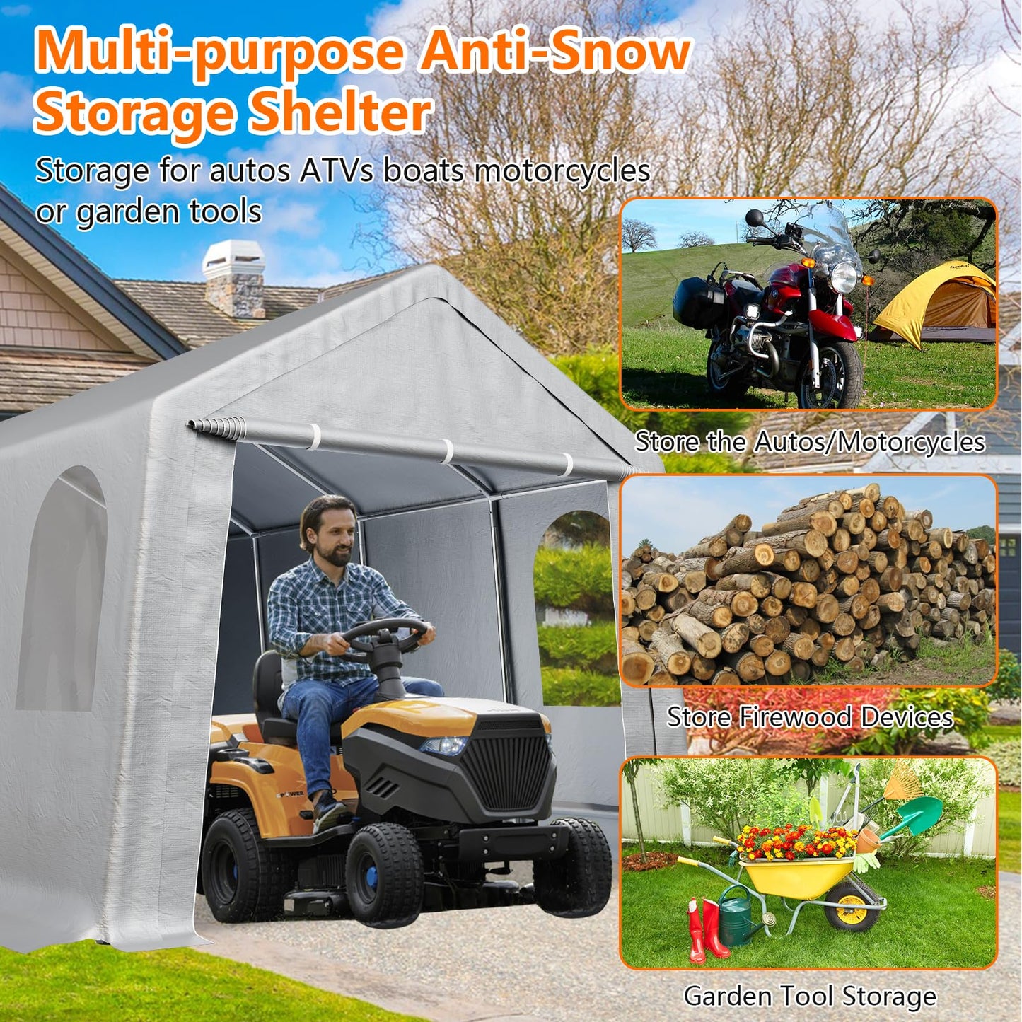 13×20 ft Outdoor Storage Sheds, Portable Storage Shelter Shed with Roll up Zipper Doors & Vents, Waterproof Outside Utility Shed Garage Tent for Motorcycle, Bicycles and Camping Tools