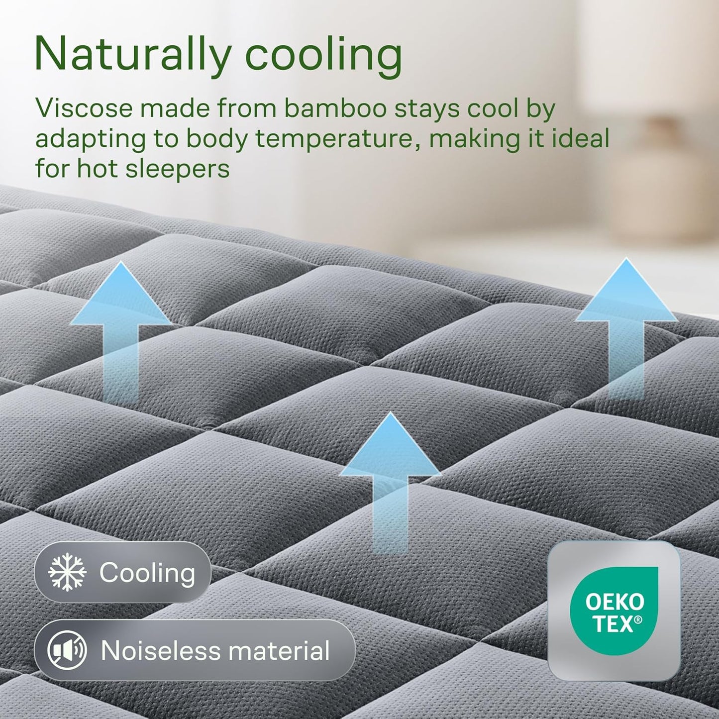 Niagara Sleep Solution Queen Size Mattress Topper - Ultra Soft Bamboo Pillow Top for Back Pain Relief | Naturally Cooling, Gray