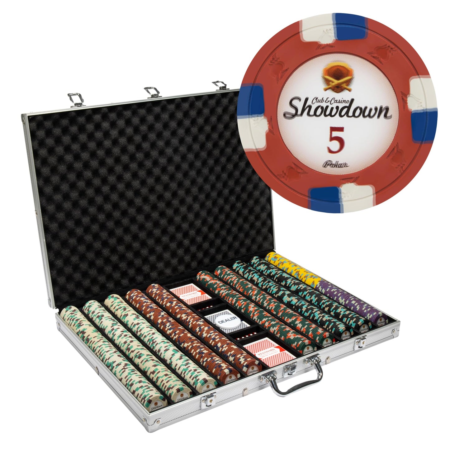 Playzaic 1000-piece Aluminum Showdown Poker Chip Case - 13.5-gram Heavy Clay Composite Set - Casino Chips for Texas Holdem, Blackjack - Betting Game Accessories