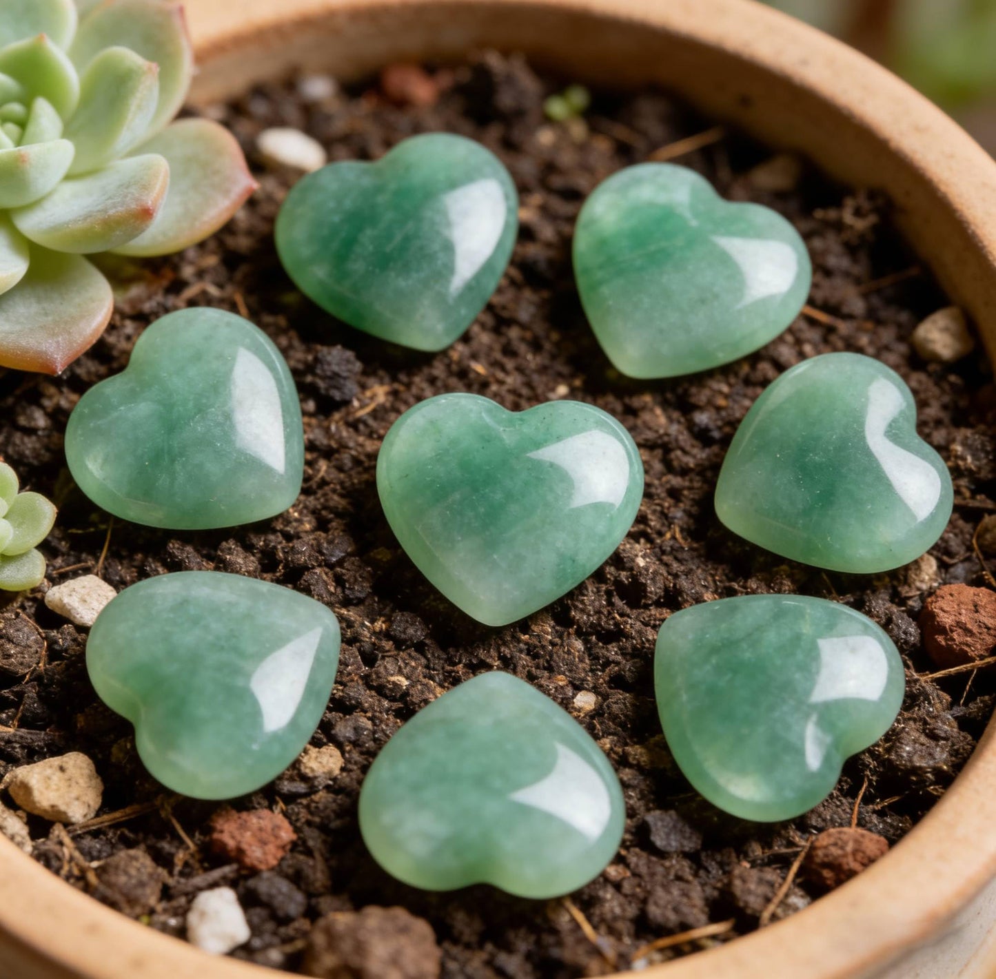 30 PCS Heart Green Aventurine Crystals Natural Polished Green Aventurine Stone Heart Love Carved Healing Crystal Worry Stone